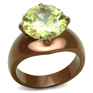 TK2839 - IP Coffee light Stainless Steel Ring with AAA Grade CZ  in Apple Green color - Joyeria Lady