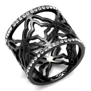 TK2909 - IP Light Black  (IP Gun) Stainless Steel Ring with Top Grade Crystal  in Clear - Joyeria Lady