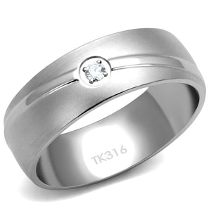 TK2931 High polished (no plating) Stainless Steel Ring with AAA Grade CZ in Clear - Joyeria Lady