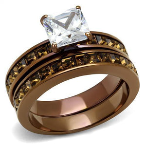 TK2954 - IP Coffee light Stainless Steel Ring with AAA Grade CZ  in Clear - Joyeria Lady