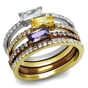 TK2960 - Three Tone IP(IP Gold & IP Light coffee & High Polished) Stainless Steel Ring with AAA Grade CZ  in Multi Color - Joyeria Lady
