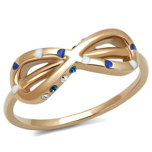 TK2966 - IP Rose Gold(Ion Plating) Stainless Steel Ring with Top Grade Crystal  in Sapphire - Joyeria Lady