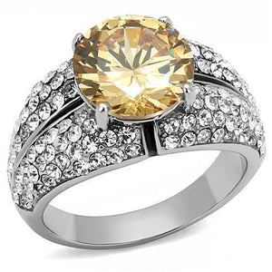 TK3031 - High polished (no plating) Stainless Steel Ring with AAA Grade CZ  in Champagne - Joyeria Lady