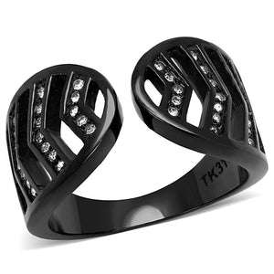 TK3056 - IP Black(Ion Plating) Stainless Steel Ring with Top Grade Crystal  in Clear - Joyeria Lady