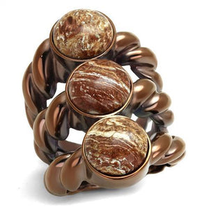TK3081 - IP Coffee light Stainless Steel Ring with Semi-Precious Oligoclase in Multi Color - Joyeria Lady
