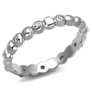 TK3085 - High polished (no plating) Stainless Steel Ring with AAA Grade CZ  in Clear - Joyeria Lady
