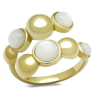 TK3090 - IP Gold(Ion Plating) Stainless Steel Ring with Semi-Precious Coral in Aurora Borealis (Rainbow Effect) - Joyeria Lady