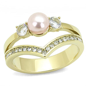 TK3126 - IP Gold(Ion Plating) Stainless Steel Ring with Synthetic Pearl in Rose - Joyeria Lady