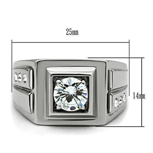 TK313 High polished (no plating) Stainless Steel Ring with AAA Grade CZ in Clear