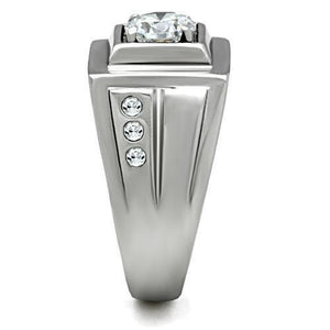 TK313 High polished (no plating) Stainless Steel Ring with AAA Grade CZ in Clear