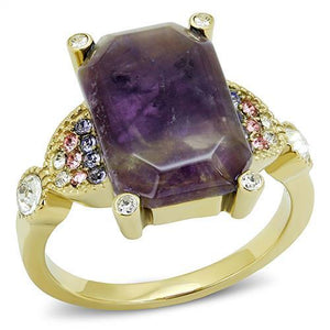 TK3195 - IP Gold(Ion Plating) Stainless Steel Ring with Semi-Precious Amethyst Crystal in Amethyst - Joyeria Lady