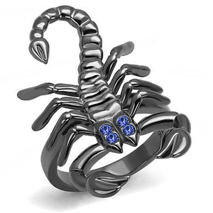 TK3205 - IP Light Black  (IP Gun) Stainless Steel Ring with Top Grade Crystal  in Sapphire - Joyeria Lady