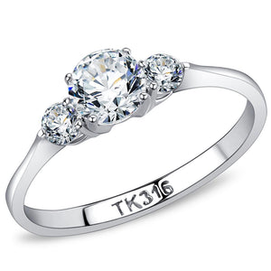 TK3431 - High polished (no plating) Stainless Steel Ring with AAA Grade CZ  in Clear - Joyeria Lady