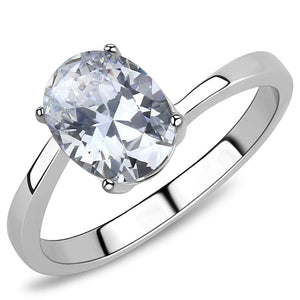 TK3433 - High polished (no plating) Stainless Steel Ring with AAA Grade CZ  in Clear - Joyeria Lady