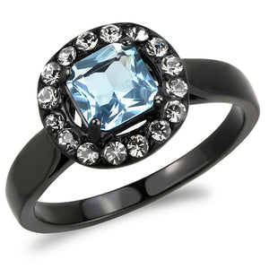 TK3443 - IP Black(Ion Plating) Stainless Steel Ring with Synthetic Synthetic Glass in Sea Blue - Joyeria Lady