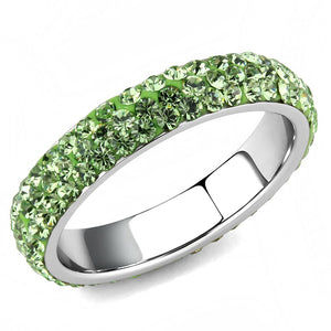 TK3537 High polished (no plating) Stainless Steel Ring with Top Grade Crystal in Peridot