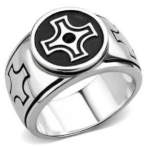 TK3617 High polished (no plating) Stainless Steel Ring with Top Grade Crystal in Jet - Joyeria Lady
