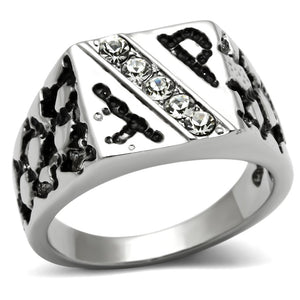 TK367 High polished (no plating) Stainless Steel Ring with Top Grade Crystal in Clear - Joyeria Lady
