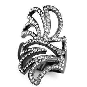TK3688 - IP Light Black  (IP Gun) Stainless Steel Ring with Top Grade Crystal  in Clear - Joyeria Lady