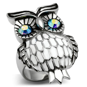 TK400 - High polished (no plating) Stainless Steel Ring with Top Grade Crystal  in Sea Blue - Joyeria Lady