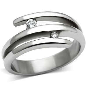 TK478 - High polished (no plating) Stainless Steel Ring with AAA Grade CZ  in Clear - Joyeria Lady
