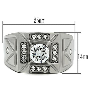 TK486 High polished (no plating) Stainless Steel Ring with AAA Grade CZ in Clear