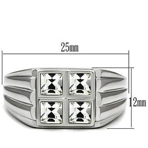 TK488 High polished (no plating) Stainless Steel Ring with Top Grade Crystal in Clear