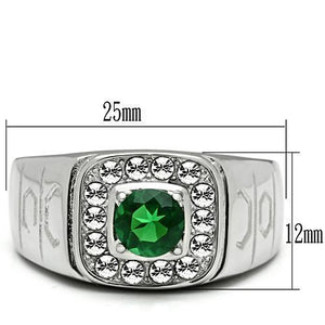 TK496 High polished (no plating) Stainless Steel Ring with Synthetic in Emerald