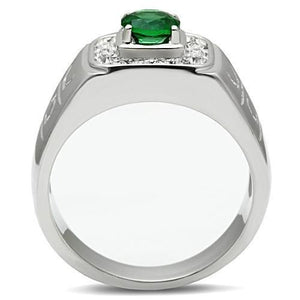 TK496 High polished (no plating) Stainless Steel Ring with Synthetic in Emerald