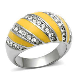 TK506 - High polished (no plating) Stainless Steel Ring with Top Grade Crystal  in Clear - Joyeria Lady