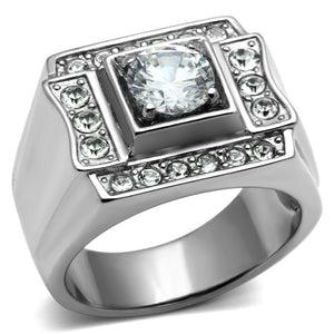 TK593 High polished (no plating) Stainless Steel Ring with AAA Grade CZ in Clear - Joyeria Lady