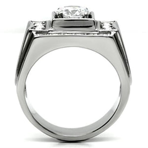 TK593 High polished (no plating) Stainless Steel Ring with AAA Grade CZ in Clear