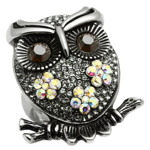 TK603 - High polished (no plating) Stainless Steel Ring with Top Grade Crystal  in Smoked Quartz - Joyeria Lady