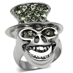 TK605 - High polished (no plating) Stainless Steel Ring with Top Grade Crystal  in Black Diamond - Joyeria Lady