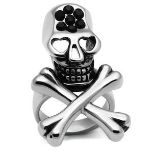 TK606 - High polished (no plating) Stainless Steel Ring with Top Grade Crystal  in Jet - Joyeria Lady