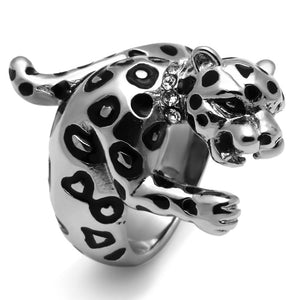 TK609 - High polished (no plating) Stainless Steel Ring with Top Grade Crystal  in Clear - Joyeria Lady