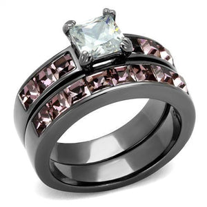 TK61206LJ - IP Light Black  (IP Gun) Stainless Steel Ring with AAA Grade CZ  in Clear - Joyeria Lady