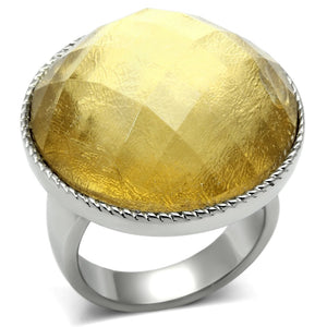 TK638 - High polished (no plating) Stainless Steel Ring with Synthetic Synthetic Stone in Topaz - Joyeria Lady