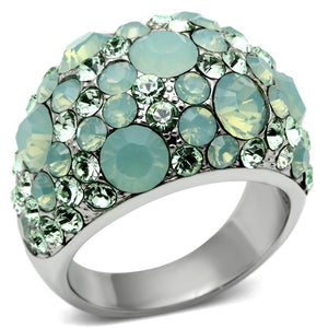 TK641 - High polished (no plating) Stainless Steel Ring with Top Grade Crystal  in Multi Color - Joyeria Lady