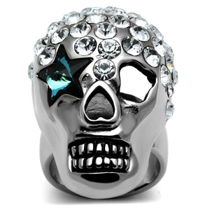 TK669 - High polished (no plating) Stainless Steel Ring with Top Grade Crystal  in Capri Blue - Joyeria Lady