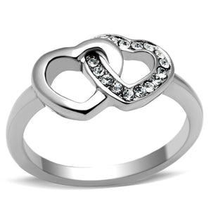 TK695 - High polished (no plating) Stainless Steel Ring with Top Grade Crystal  in Clear - Joyeria Lady