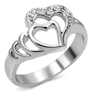 TK6X179 - High polished (no plating) Stainless Steel Ring with AAA Grade CZ  in Clear - Joyeria Lady