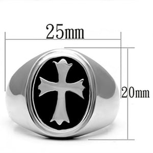 TK714 High polished (no plating) Stainless Steel Ring with Epoxy in Jet