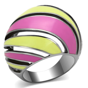 TK803 - High polished (no plating) Stainless Steel Ring with Epoxy  in Multi Color - Joyeria Lady