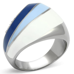 TK809 - High polished (no plating) Stainless Steel Ring with Top Grade Crystal  in Clear - Joyeria Lady
