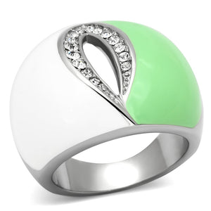 TK811 - High polished (no plating) Stainless Steel Ring with Top Grade Crystal  in Clear - Joyeria Lady