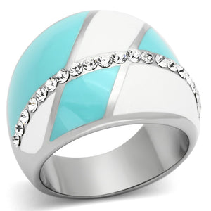 TK812 - High polished (no plating) Stainless Steel Ring with Top Grade Crystal  in Clear - Joyeria Lady
