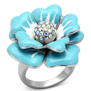 TK817 - High polished (no plating) Stainless Steel Ring with Top Grade Crystal  in Aurora Borealis (Rainbow Effect) - Joyeria Lady