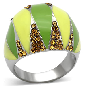 TK831 - High polished (no plating) Stainless Steel Ring with Top Grade Crystal  in Topaz - Joyeria Lady