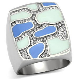 TK832 - High polished (no plating) Stainless Steel Ring with Top Grade Crystal  in Clear - Joyeria Lady